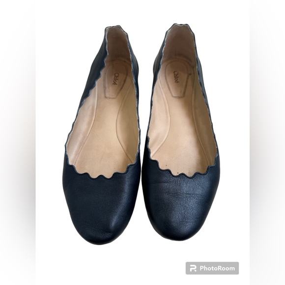 Chloe Shoes - Chloe Lauren scallop edge leather ballet flats in navy blue